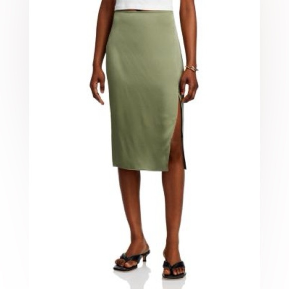 ANINE BING 100% Silk Jolin Sage Green Skirt w/ Slit Size Medium NWT - Picture 1 of 10